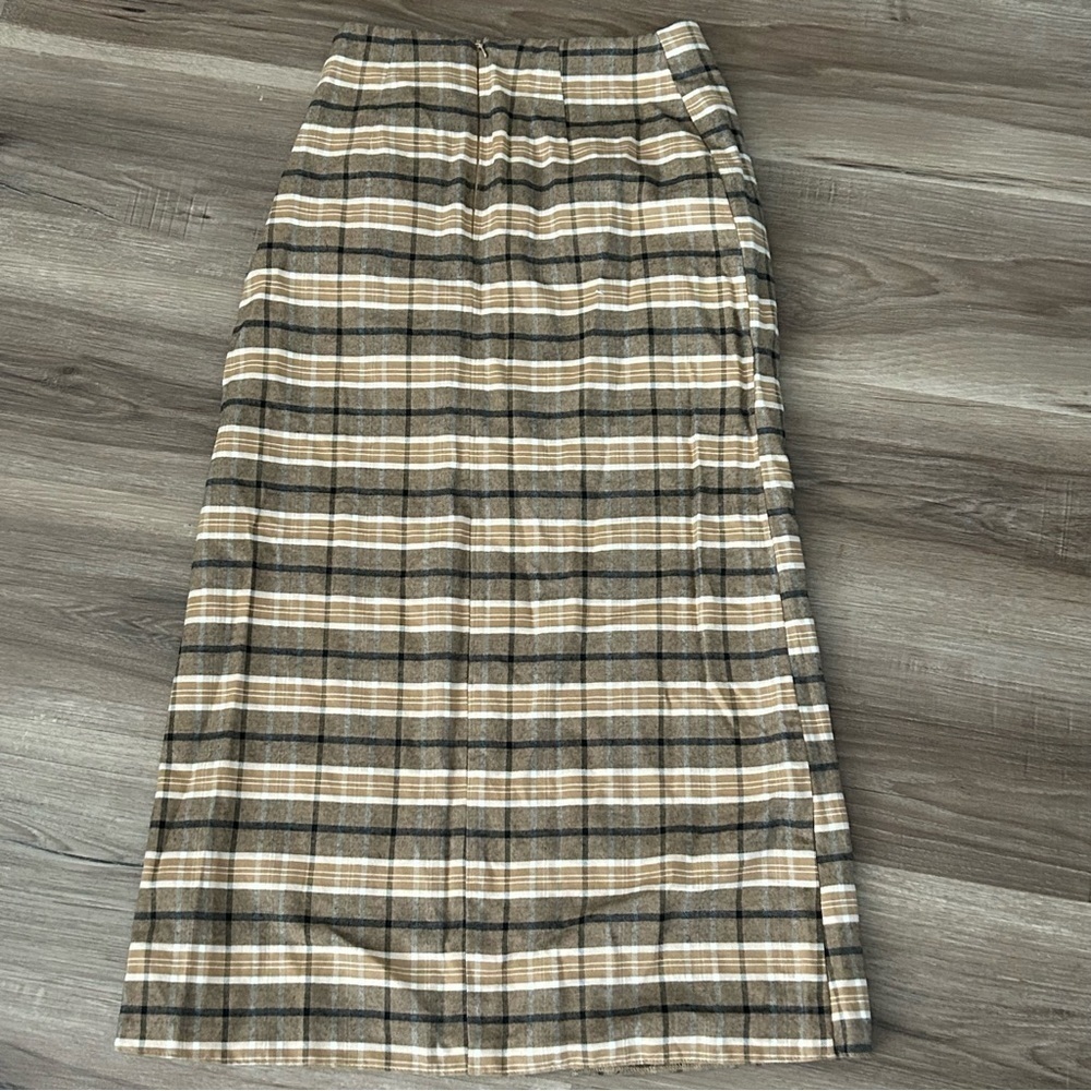 ASOS Tan Plaid Midi Maxi Faux Wrap Skirt Women Size 2 - Picture 5 of 7